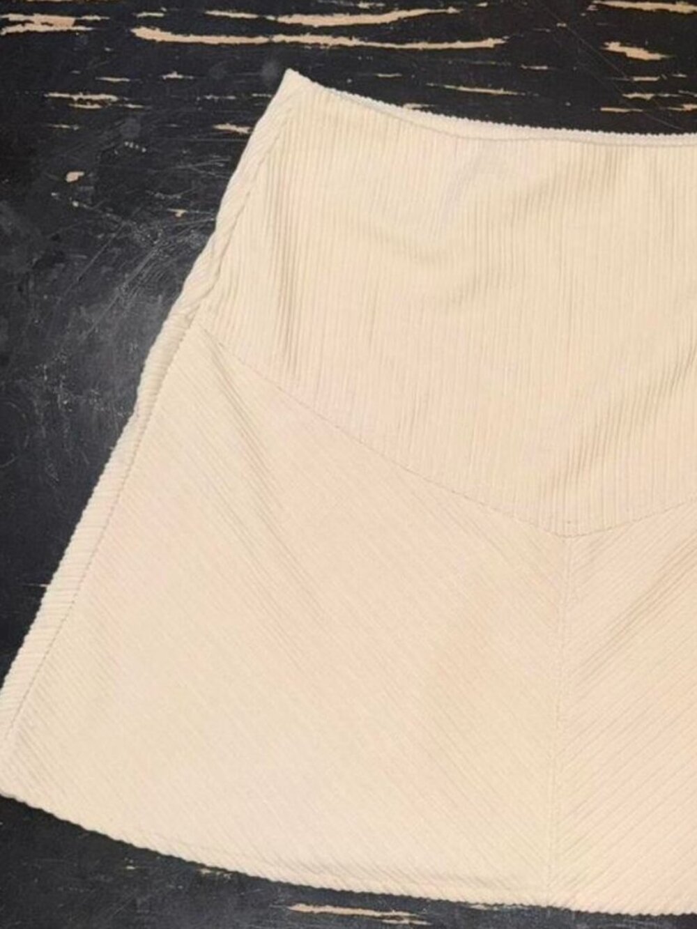 Cream Corduroy Mini Skirt Skater Style Capsule Neutral Basic Preppy Academia S - Picture 2 of 2
